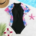 thumbnail image 1 of EliteGoogv One Piece Swimsuit For Girls Floral Print Front Zipper Short Sleeve Bathing Suit Summer Beach Pool Vacation Swimwear Black, 1 of 8