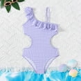 thumbnail image 1 of EliteGoogv One Piece Swimsuit For Girls One Shoulder Ruffle Plaid Bathing Suit Summer Beachwear Purple, 1 of 7