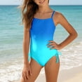 thumbnail image 1 of EliteGoogv One Piece Swimsuit For Girls Solid Color Contrast Trim Bathing Suit Summer Beach Pool Vacation Swimwear Blue, 1 of 6