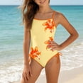 thumbnail image 1 of EliteGoogv One Piece Swimsuit For Girls Solid Color Contrast Trim Bathing Suit Summer Beach Pool Vacation Swimwear Yellow, 1 of 6