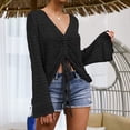 thumbnail image 1 of EliteGoogv One Piece Women Beach Cover Up V Neck Crochet Knit Long Sleeve Drawstring Tie Front Sheer Lightweight Sweater Top For Swimwear,Black,L, 1 of 5