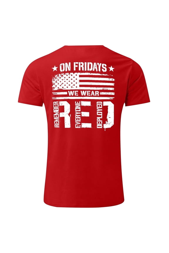 Patriotic On Fridays We Wear Red Graphic Short Sleeve T Shirt Mens Veteran Appreciation Casual Loose Fit Memorial Tee Dailywear Casual,Red,XL