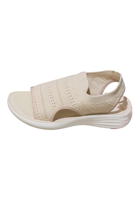 Sandals For Women Breathable Mesh Elastic Womens Platform Sandals Soft Sole Peep Toe Summer Casual Shoes Versatile Outdoor Beach Shoes Beige