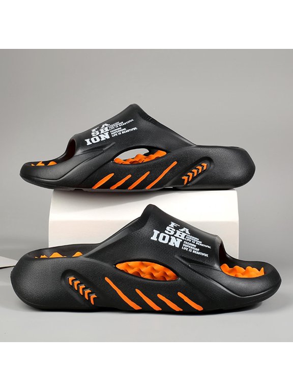 Slides For Men Breathable Open Toe Massage Footbed Mens Slides Lightweight Non Summer Slippers Vacation Casual Beach Sandals Black