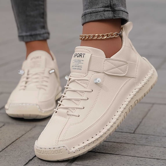 EliteGoogv Sneakers For Women Lace Up Round Toe Womens Sneakers Breathable Mesh Cushion Walking Shoes Summer Vacation Outdoor Casual Trainers Beige