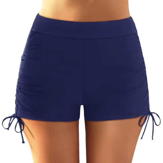 EliteGoogv Swimsuit Bottoms For Women Plus Size High Waist Drawstring Swim Shorts Summer Beach Pool Vacation Swimwear Dark Blue
