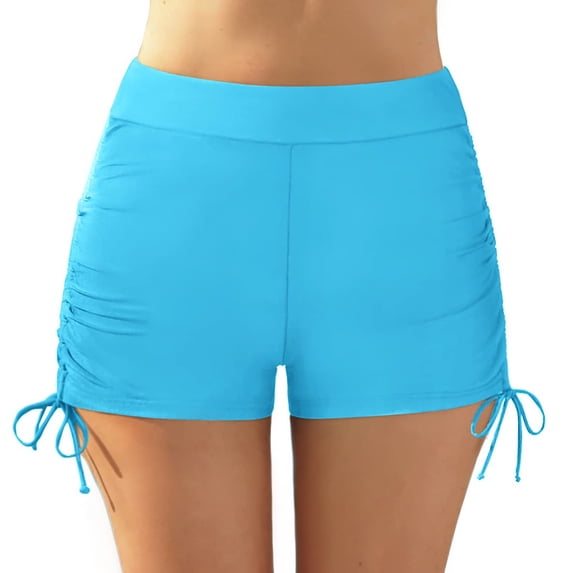 EliteGoogv Swimsuit Bottoms For Women Plus Size High Waist Drawstring Swim Shorts Summer Beach Pool Vacation Swimwear Light Blue