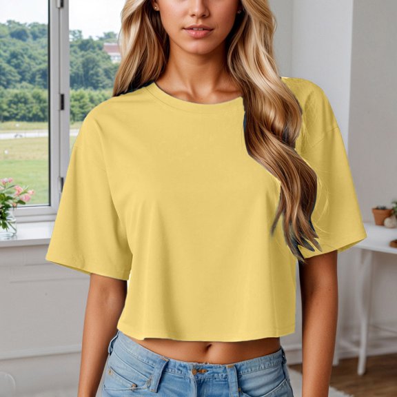 EliteGoogv T Shirts for Women Cropped Summer T Shirt Short Sleeve Crewneck Casual Tee Shirt Top For Daily Wear Comfortable Soft Stretch Fit Fashion Womens Tee tops Yellow S