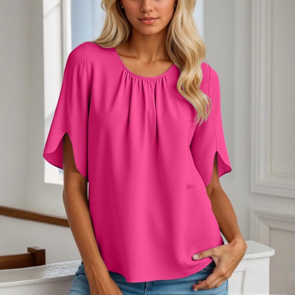 EliteGoogv T Shirts for Women Men's Casual Short Sleeve T Shirt Comfortable Breathable Daily Wear Soft Fabric For Spring Summer Season Fashion Womens Tee tops Hot Pink XL