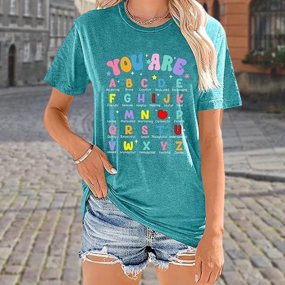 EliteGoogv T Shirts for Women Printed Short Sleeve Crew Neck T Shirt Casual Soft Breathable Top For Ladies Versatile Stylish Design Green XXL