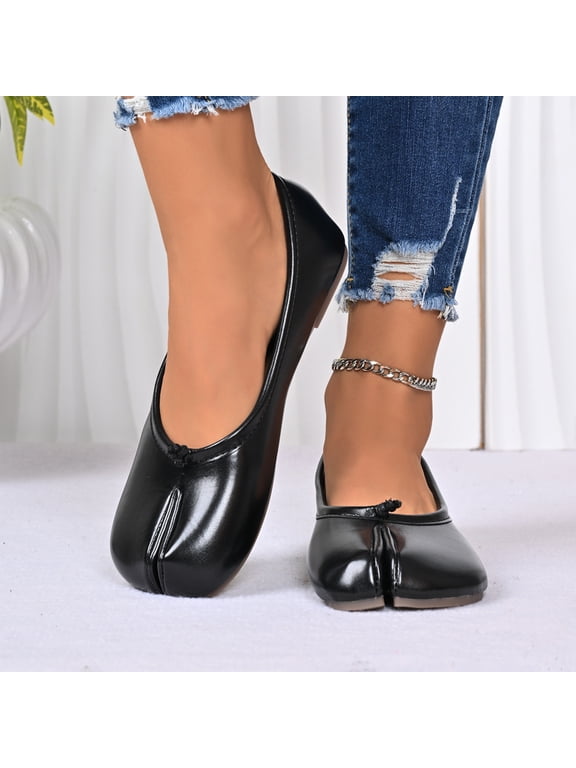 Tabi Ballet Flats For Women Round Toe Wide Width Tabi Ballet Flats For Women Split Toe Low Heel Split Toe Flats Versatile Everyday Casual Flats Black