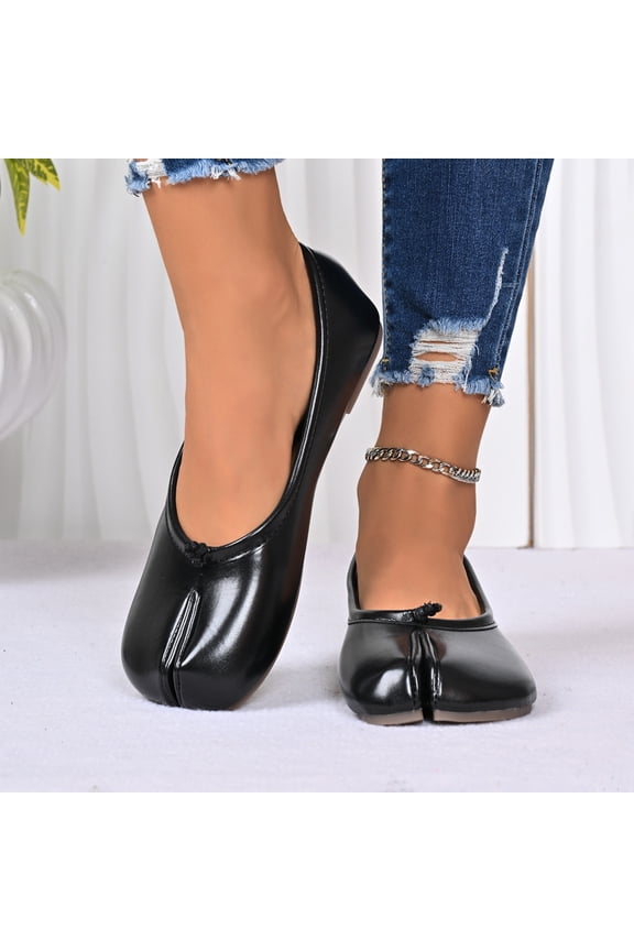 Tabi Ballet Flats For Women Round Toe Wide Width Tabi Ballet Flats For Women Split Toe Low Heel Split Toe Flats Versatile Everyday Casual Flats Black