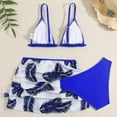 thumbnail image 1 of EliteGoogv Three Piece Swimsuit Set For Girls Tropical Print Halter Triangle Top With Matching Bottom And Sarong Modest Tween Teen Beach Swimwear,Blue,160, 1 of 6