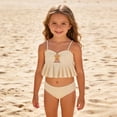 thumbnail image 1 of EliteGoogv Toddlers Girls Two Piece Swimsuit Sleeveless Straps Solid Color Tankini Set Stretchy Lightweight Swimsuit Summer Pool Bathing Suit,4-5Y,Beige, 1 of 9