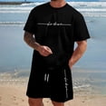 thumbnail image 1 of EliteGoogv Two Piece Sets For Men Short Sleeve Crew Neck Letter Print T Shirt Drawstring Shorts Side Pockets Summer Vacation Clothing Mens Shorts Sets Black, 1 of 5