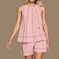 thumbnail image 1 of EliteGoogv Two Piece Sets For Women Sleeveless Tank Top Side Pocket Waist Shorts Loose Fit Contrast Stitch Linen Fabric Summer Outfits Womens Shorts Sets RD2, 1 of 6