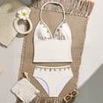 thumbnail image 1 of EliteGoogv Two Piece Tankini Sets For Girls Halter Triangle Top Shell Detail High Waist Bottoms Summer Beach Vacation Swimwear Girls Two Piece Swimwear Sets Beige, 1 of 6