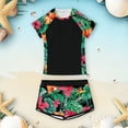 thumbnail image 1 of EliteGoogv Two Piece Teen Girls Swimwear Colorblock Printed Short Sleeve Rash Guard Bathing Suit With Trunks Removable Padded Bra For Kids Pool Summer Vacation,Black,XXL, 1 of 4