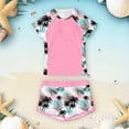 thumbnail image 1 of EliteGoogv Two Piece Teen Girls Swimwear Colorblock Printed Short Sleeve Rash Guard Bathing Suit With Trunks Removable Padded Bra For Kids Pool Summer Vacation,Pink,L, 1 of 5