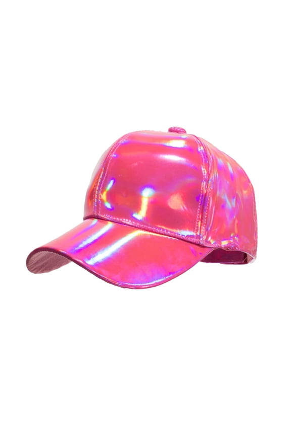 Unisex Baseball Cap Holographic PU Leather Adjustable Curved Brim Shiny Dad Hat For Men Women Casual Trendy Visor Cap Summer Festival Daily Wear Outdoor Sun Protection Headwear