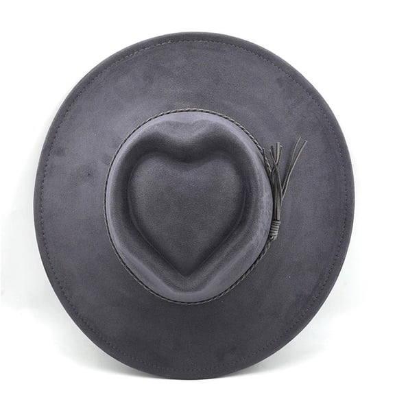 EliteGoogv Unisex Heart Top Fedora Hat Classic Wide Brim Jazz Hat Suede Dress Hat for Women Men