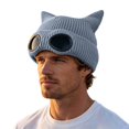 thumbnail image 1 of EliteGoogv Unisex Knit Beanie Lined Cat Ear Hat with Goggle Accent Warm Skull Cap, 1 of 5