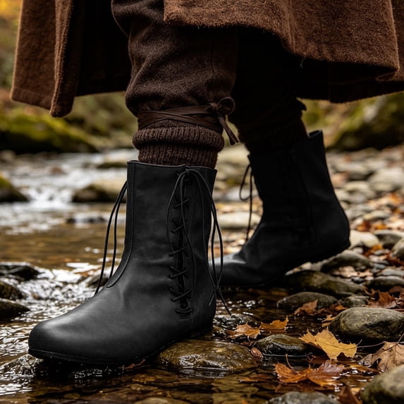 EliteGoogv Unisex Mid Calf Boots Lace Up Round Toe Flat Short Boots For Men Women Casual Walking Shoes Black US:11