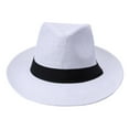 thumbnail image 1 of EliteGoogv Unisex Straw Fedora Hat Wide Brim Black Band Breathable For Men Women Bohemian Style Outdoor Beach Travel Panama Sun Hat Headwear, 1 of 5