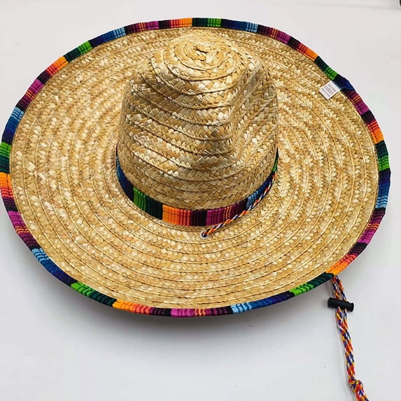 EliteGoogv Unisex Straw Sun Hat Sombrero Hat Woven Trimmed Breathable Cap For Adults Mexican Party Outdoor Travel Sun Protection Beach Cap Headwear