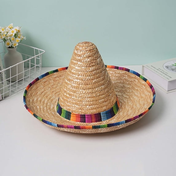EliteGoogv Unisex Straw Sun Hat Sombrero Hat Woven Trimmed Breathable Cap For Adults Mexican Party Outdoor Travel Sun Protection Beach Cap Headwear