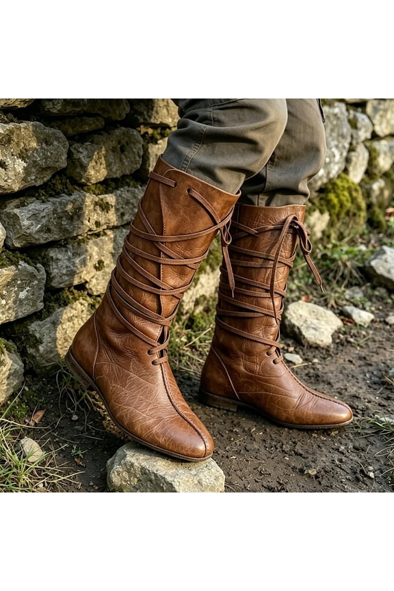 Unisex Timeless Mid Calf Boots Classic Lace Up Round Toe Ankle Booties With Secure Straps Flat Bed Shoes Brown US:5.5