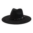 thumbnail image 1 of EliteGoogv Unisex Wide Brim Fedora Hat Classic Felt Panama Hat Flat Brim Jazz Hat with Belt Buckle Adjustable Suede Dress Hat for Women Men, 1 of 5