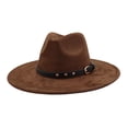 thumbnail image 1 of EliteGoogv Unisex Wide Brim Fedora Hat Classic Felt Panama Hat Flat Brim Jazz Hat with Belt Buckle Adjustable Suede Dress Hat for Women Men, 1 of 5