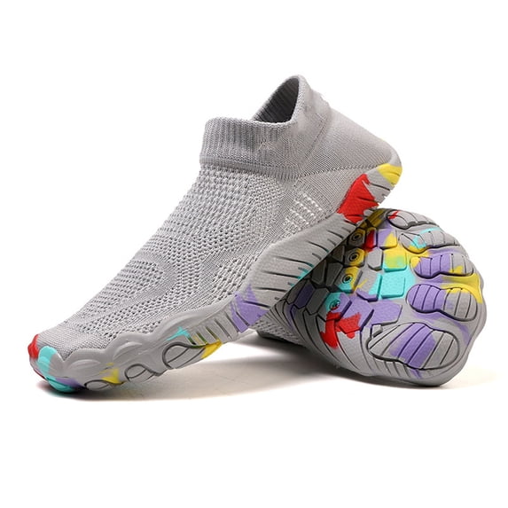 EliteGoogv Water Shoes For Women Five Toe Breathable Womens Water Shoes Quick Dry On Swim Shoes Outdoor Beach Versatile Summer Travel Aqua Shoes Gray