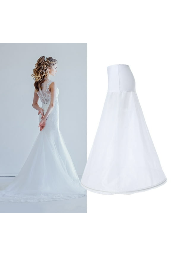 Wedding Petticoat Skirt With Train Hard Net Hoop Skirt Bridal Gown Underskirt Ruffled Hem Wedding Dress Accessories For Brides,White,One Size
