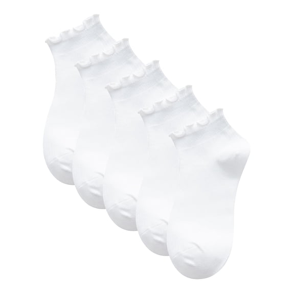 EliteGoogv Women 5 Pairs Ruffle Trim Ankle Socks Soft Cotton Breathable Low Cut No Show Socks Cute Japanese Style For Daily Wear,White,One Size