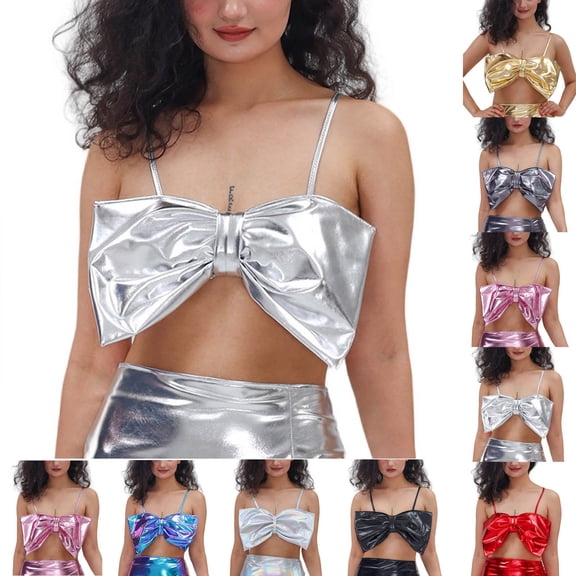 EliteGoogv Women Camisole Straps Top Classic Fit Crop Tops For Party Carnival Camis Bow Tie Bowknot Sleeveless Shirts Black L