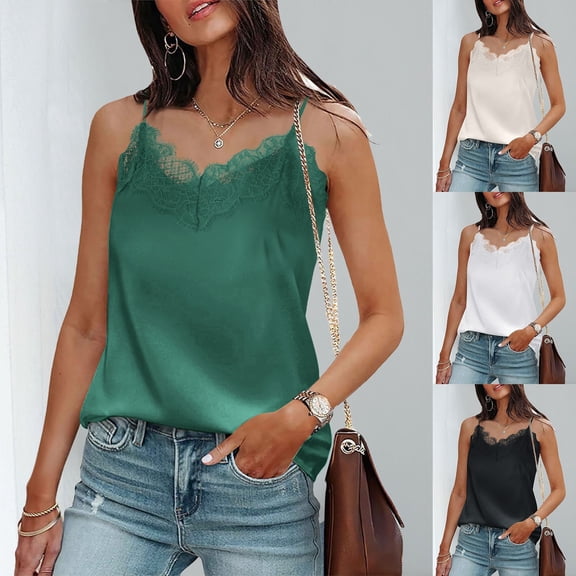 EliteGoogv Women Camisole Straps Top Classic Fit V-Neck Camis Silk Satin Sleeveless Shirts Beige L