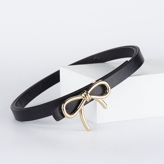 EliteGoogv Women Fashion Decorative Waist Belt Classic PU Leather Strap With Bow Buckle Versatile Accessory Matching For Dress Party Daily Casual Outfit,Black,One Size