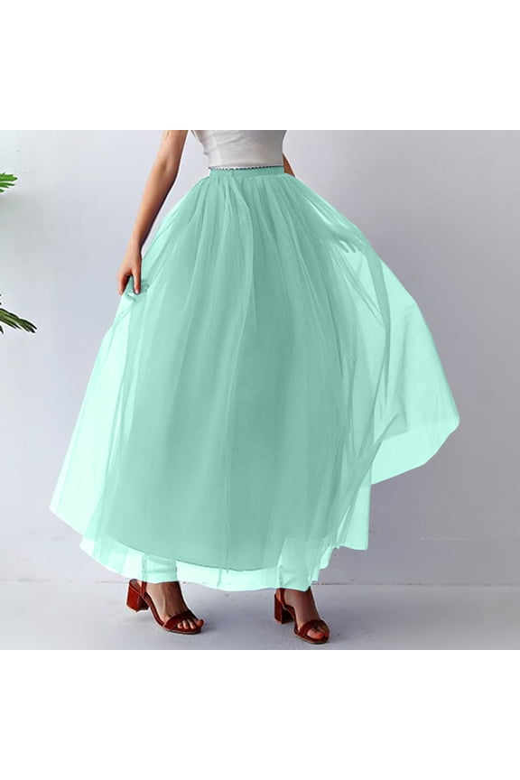 Women High Waist Tulle Maxi Skirt Flowy Layered Tutu Skirt For Prom Party Wedding Evening Formal Occasion,Mint Green,One Size