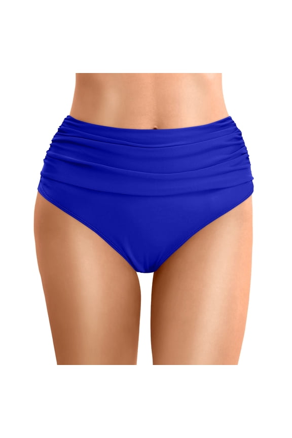 Women High Waisted Ruched Triangle Cutout Design Swim Bottom Quick Dry Bathing Suit Bottom For Beach Pool Summer Wear,Blue,XL