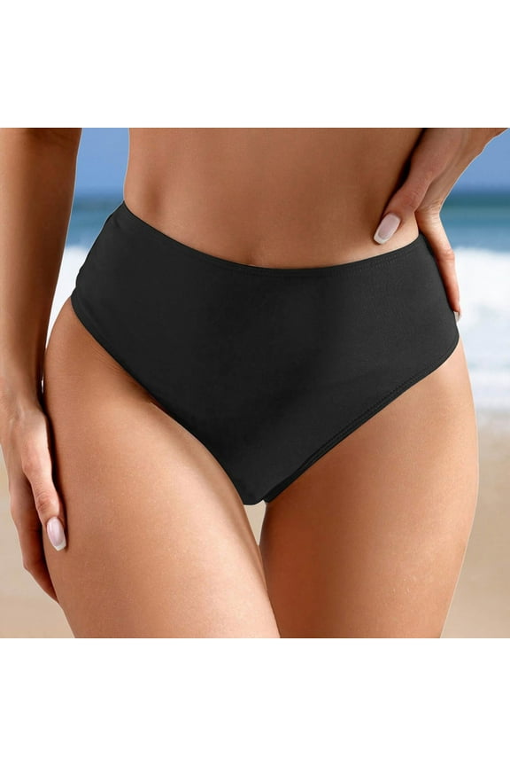 Women High Waisted Solid Color Triangle Swim Bottom Quick Dry Bathing Suit Bottom For Beach Pool Summer Water Activities,Black,L
