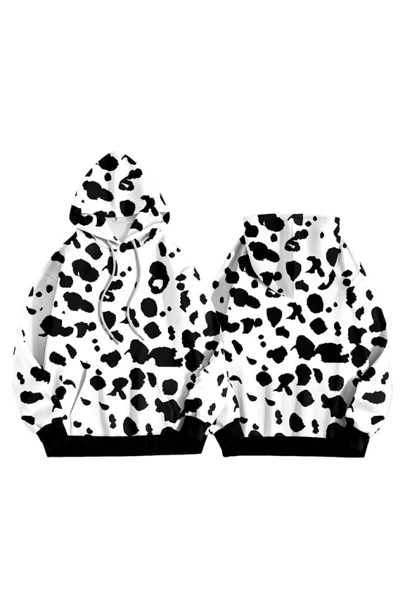 Women Hoodies Sweatshirts milk cow print Sweatshirts Loose Fit Pullover Cozy Fashion Winter warm White S