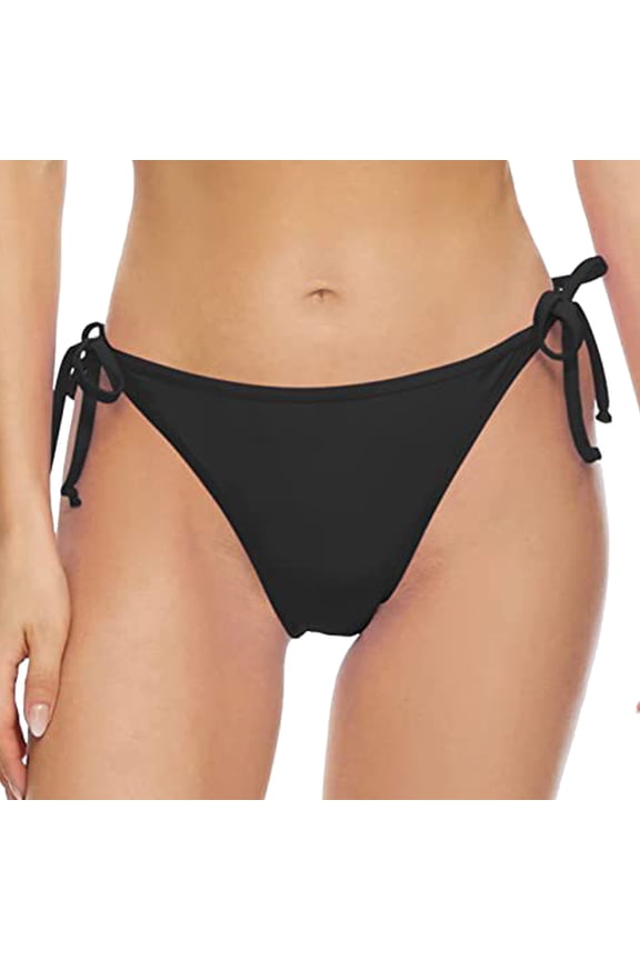 Women Mid Waisted Tie Side Triangle Bikini Bottom Quick Dry Breathable Bathing Suit Bottom For Beach Pool Summer Water Activities,Black,L