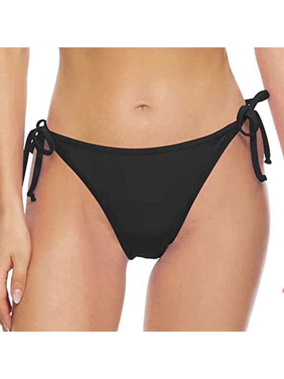 Women Mid Waisted Tie Side Triangle Bikini Bottom Quick Dry Breathable Bathing Suit Bottom For Beach Pool Summer Water Activities,Black,L
