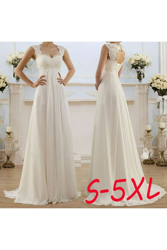 Women Solid Color High Waist Square Neck Beaded Bodice Flowy Chiffon Maxi Dress Elegant Formal Evening Banquet Party Gown,White,M