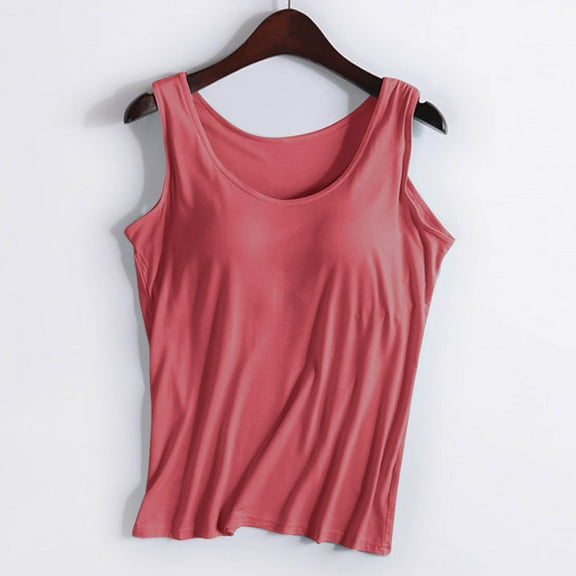 EliteGoogv Women Tank Top With Built In Bra Tank Sleeveless Shirts Comfort Loose Fit Tops Shelf Bra Modal Watermelon Red L