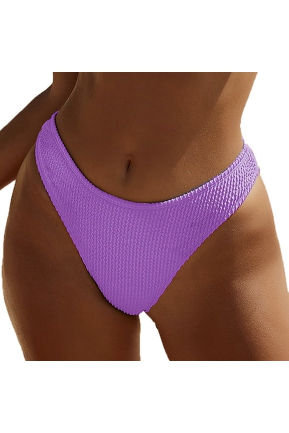Women Textured Fabric High Cut Triangle Swim Bottom Quick Dry Bathing Suit Bottom For Beach Pool Summer Water Activities,Purple,M