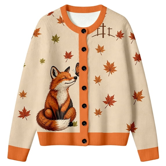 EliteGoogv Women's Fall Animal Graphic Cardigan Button Down Long Sleeve Knit Sweater Loose Fit Casual Autumn Winter Outwear,XXL