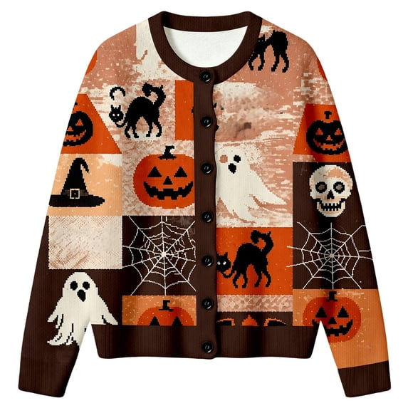 EliteGoogv Women's Halloween Graphic Cardigan Button Down Long Sleeve Knit Sweater Loose Fit Casual Fall Winter Outwear,XXXXXL